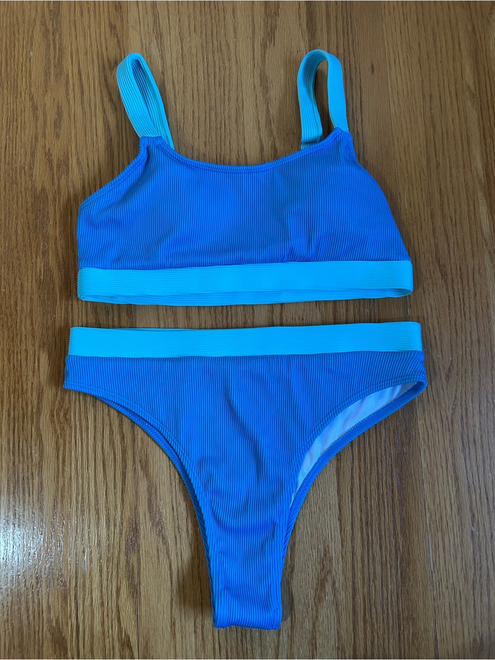 Blue Two Toned Ribbed Bikini - Picture 2 of 8